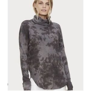 Michael Stars Women’s Large Tie-Dye Turtleneck Ribbed Sweater Comfy Thermal Gray